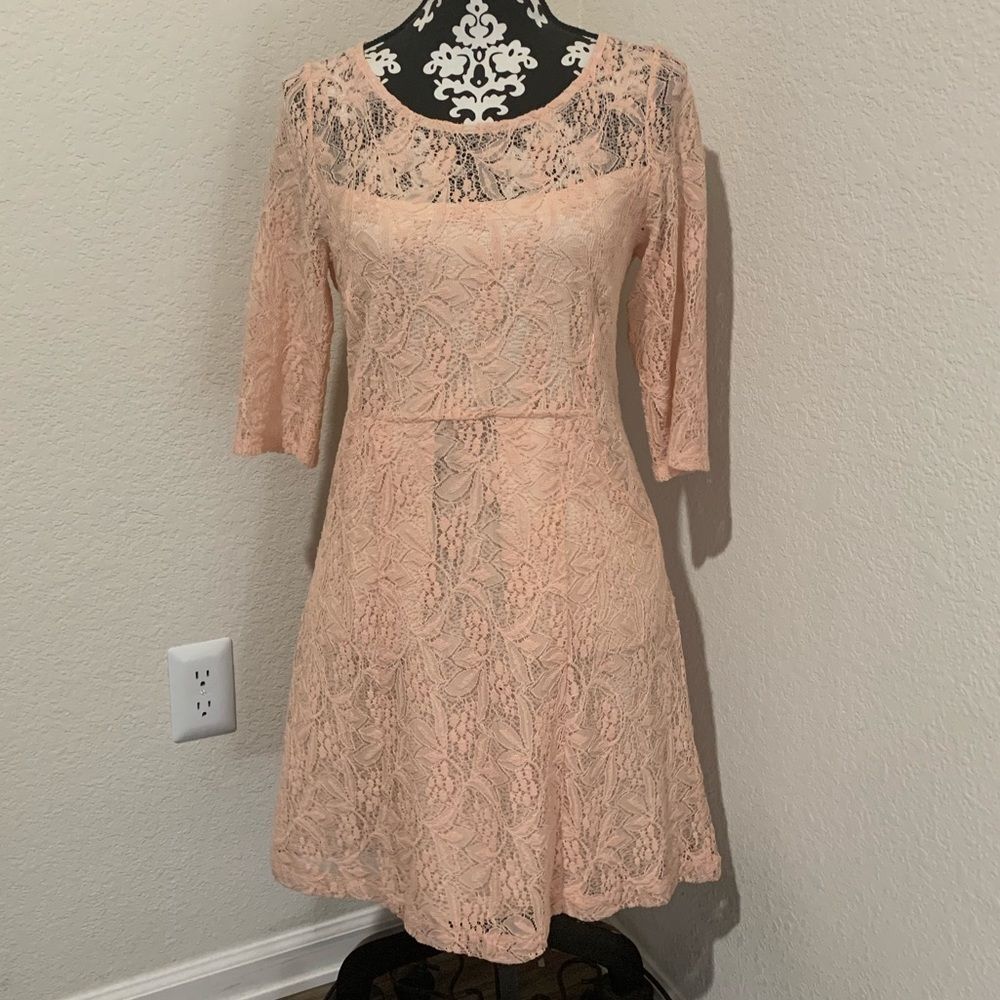 Anthropologie Mauve Peach Laced Dress with Pockets